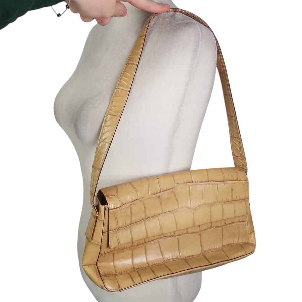 Vintage Y2K Francesco Biasia Tan Leather Croc Embossed Shoulder Bag Purse